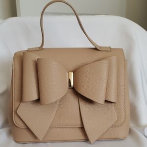 Neutral Beige Bow-Appliqué Top Handle Satchel